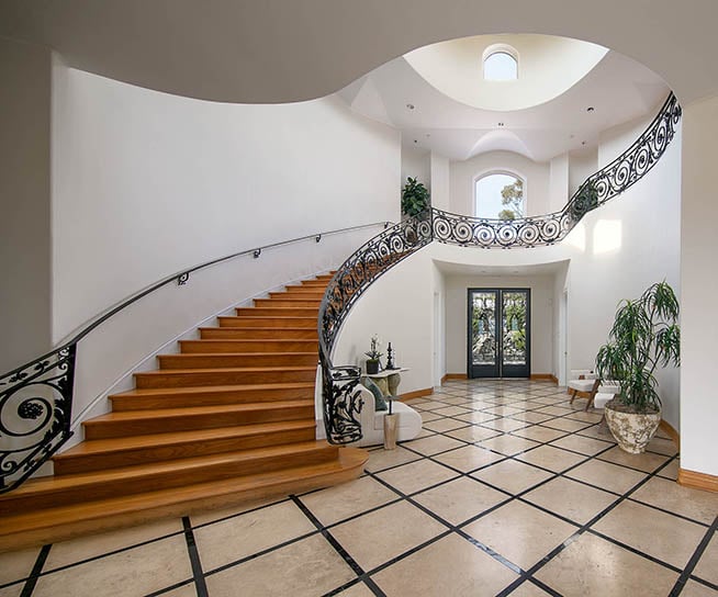 Sweeping staircase of a Montecito home for sale