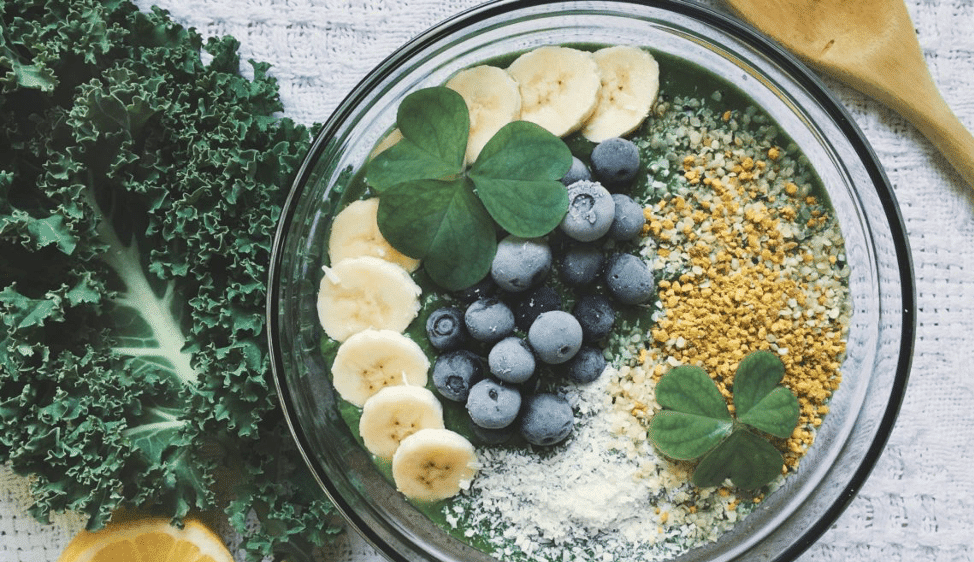 Fruit and other ingredients featured in a smoothie bowl you can make when you're considering things to do when you're confined to your home