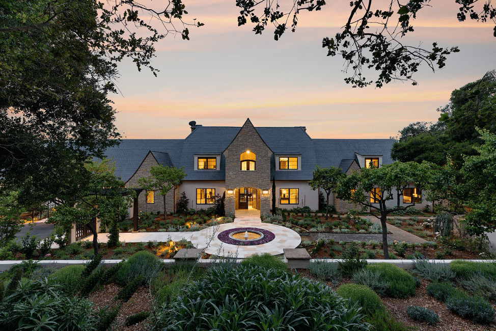 The front of an expansive contemporary home for sale in Santa Barbara