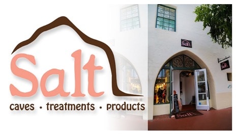 Logo for the Santa Barbara salt cave and the front of the building