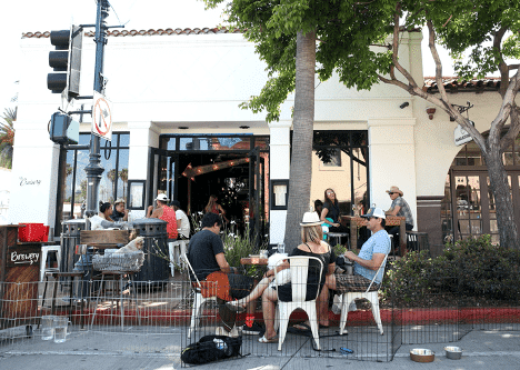 Residents and visitors on thenew State Street Pedestrian Promenade enjoying a bite to eat