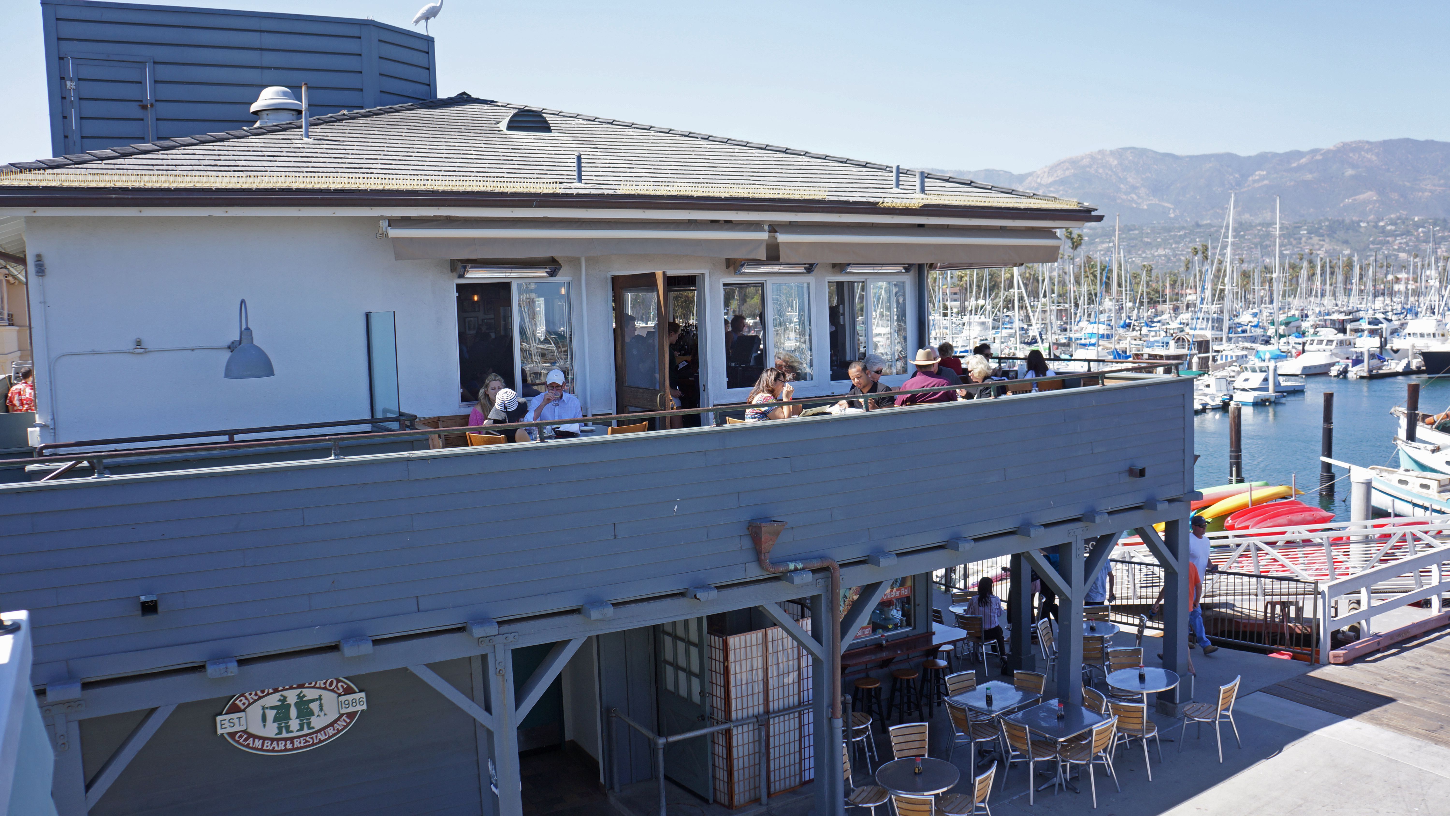 The veranda of Brophy Bros. restaurant over looking the Santa Barbara Harbor