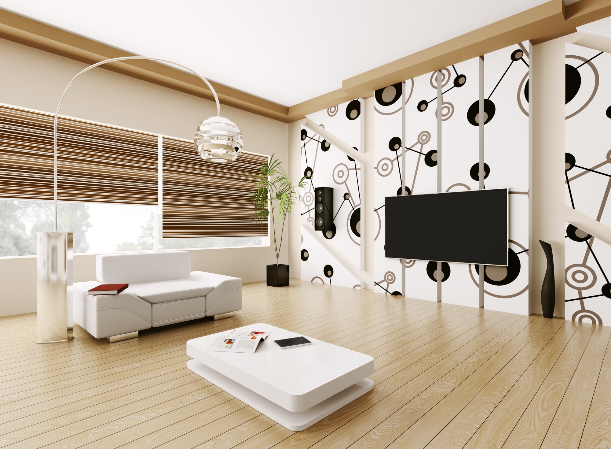 Interior of mid-century modern living room 3d render