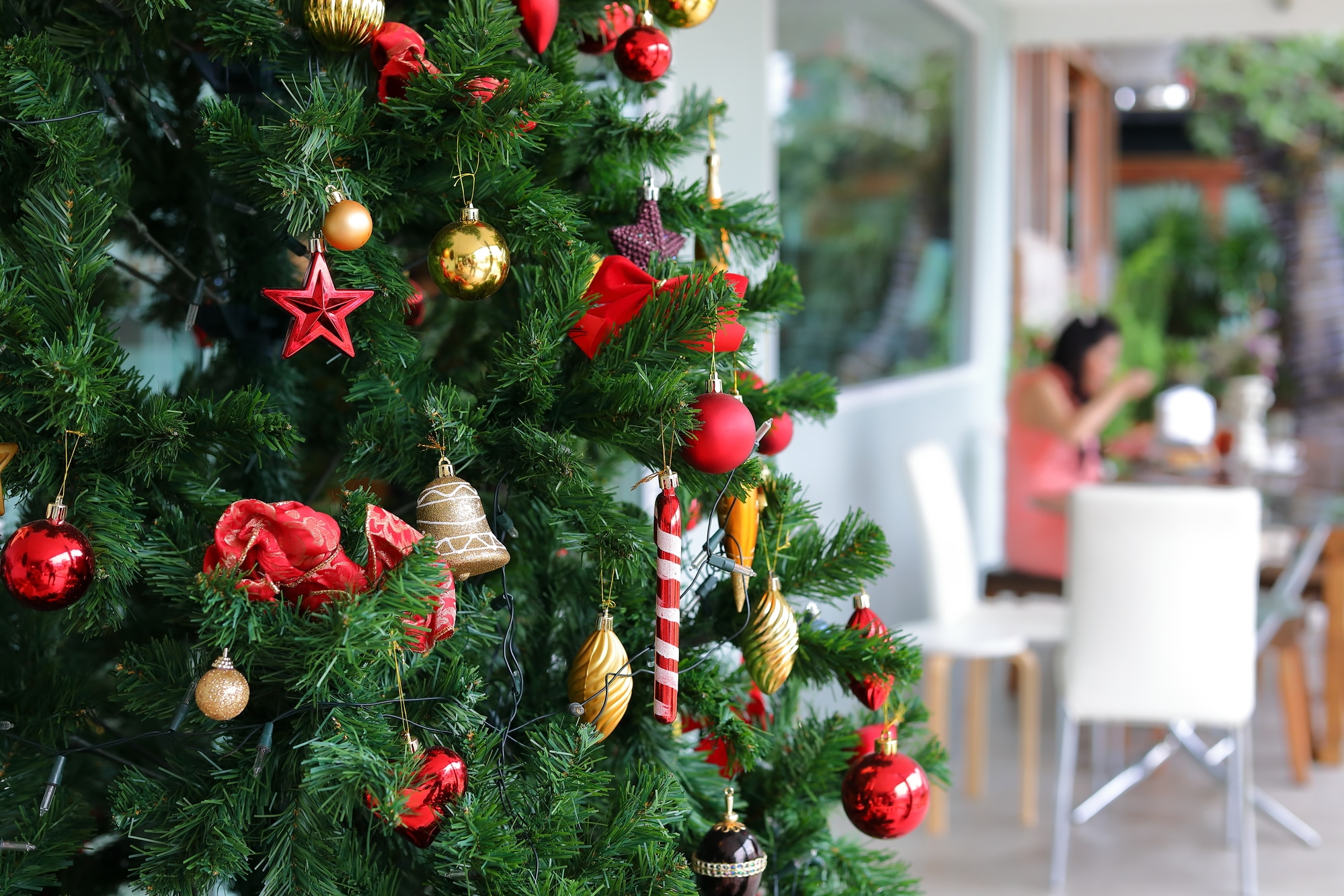 decorated christmas tree in home