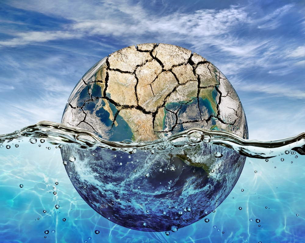 Dried up planet immersed in the waters of world ocean 