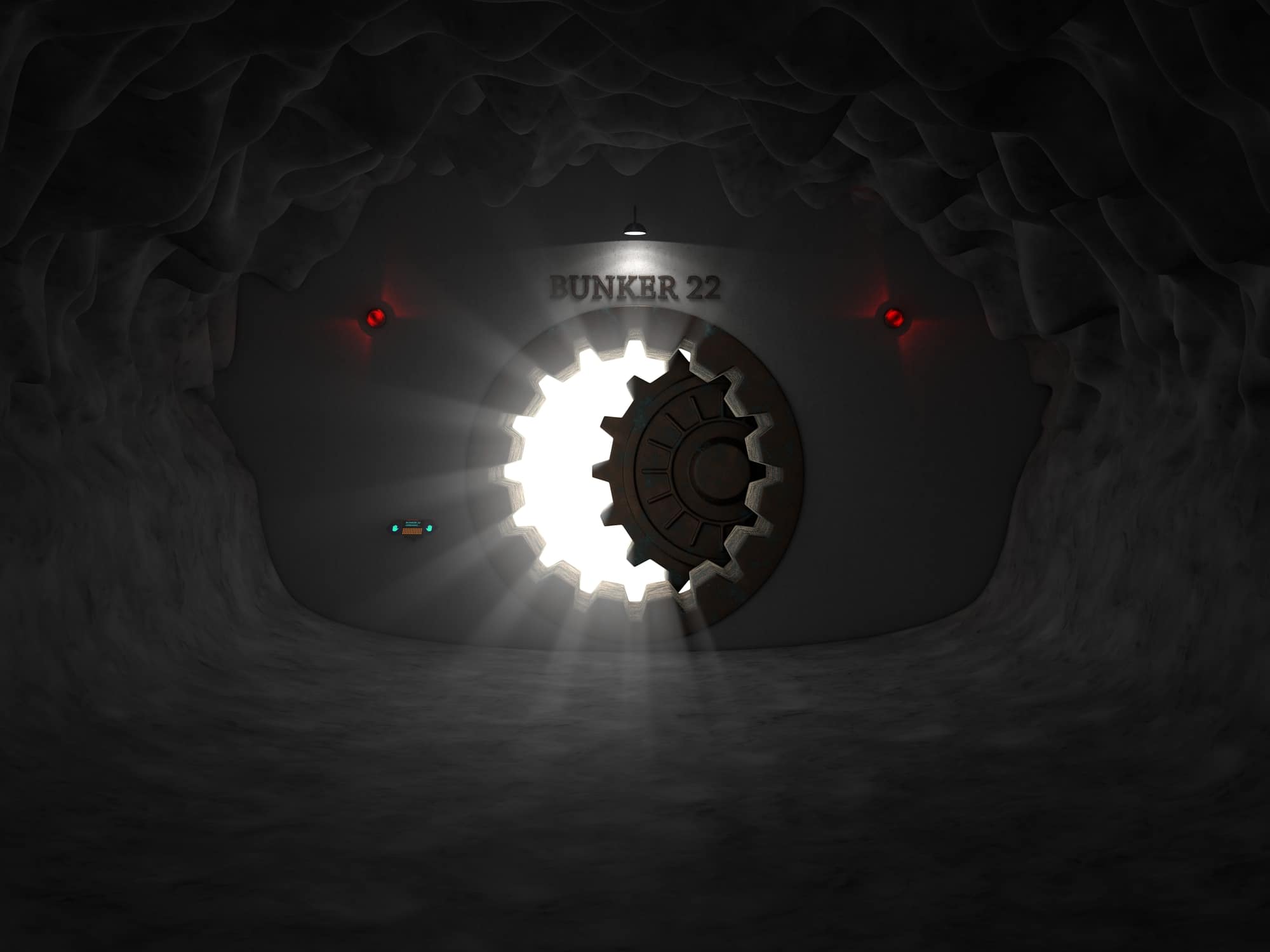 bunker entrance in cave. (opening door version)