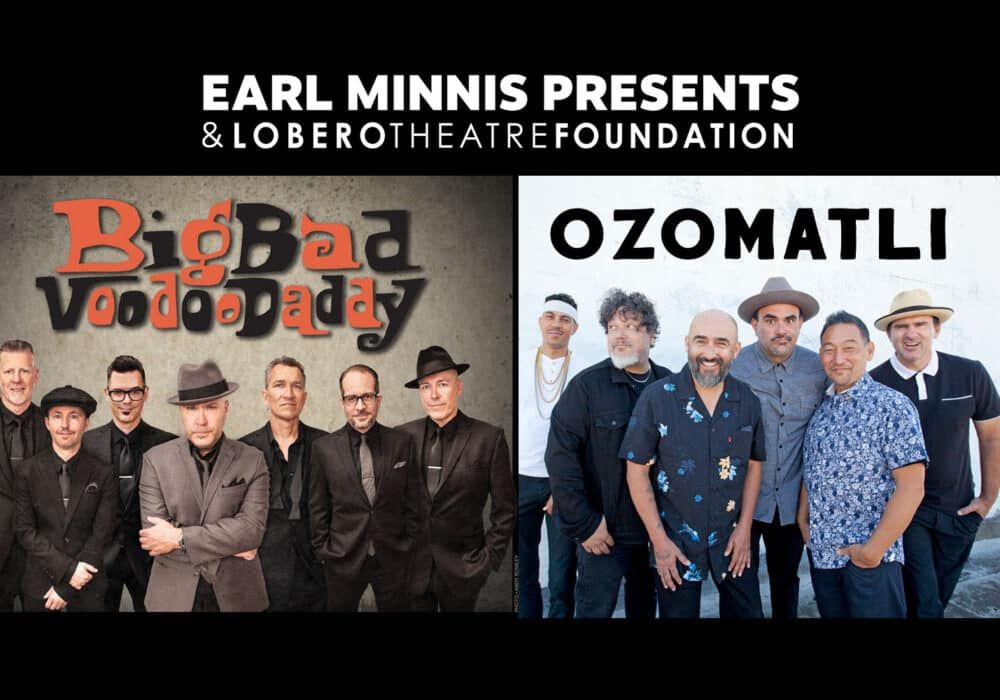 Posters of the Big Bad Voodoo Daddy and Ozomatli bands.