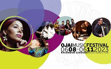 Poster for Ojai Music Festival with dates and bubble photos of featured artists participating