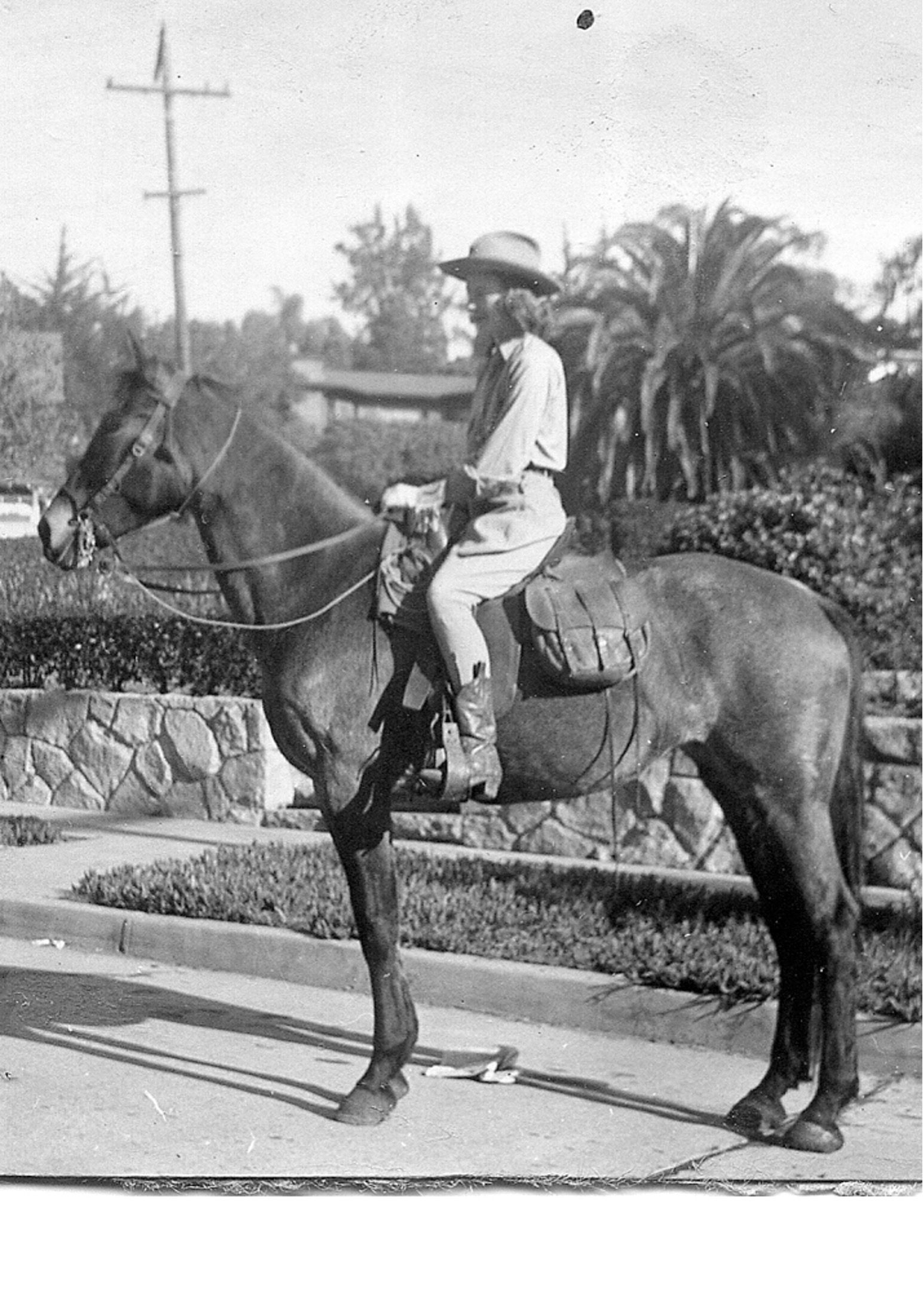 A vintage image of a woman on a horse.