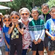 Actor Jeff Bridges is dedicated to the No Kid Hungry organization. The superstar is seen in the picture surrounded by local Santa Barbara kids.