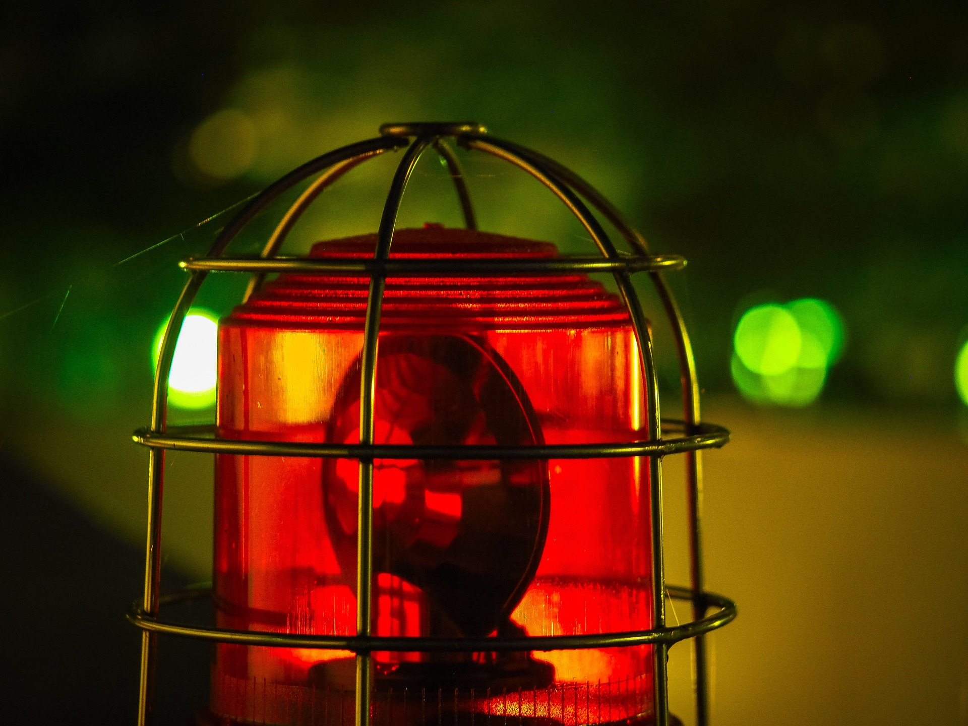 A red-lensed emergency lamp.