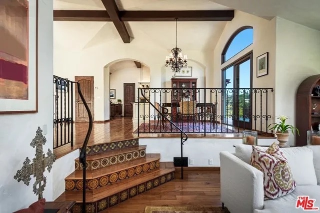 The spectacular stairs inside this Mediterranean style Santa Barbara Rivera home 