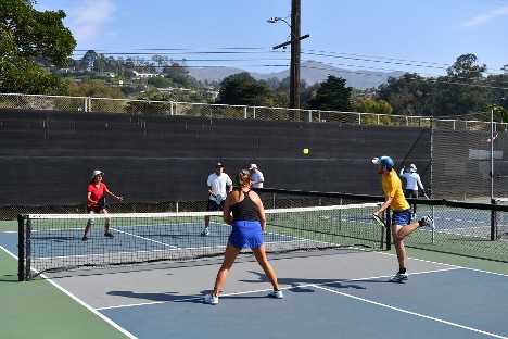 A doubles pickleball match in Santa Barbara