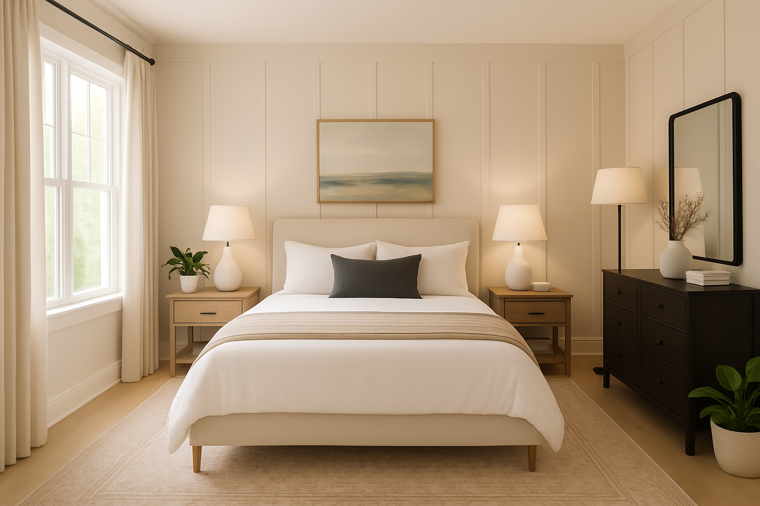 Modern Bedroom Oasis with Natural Light & Elegant Decor