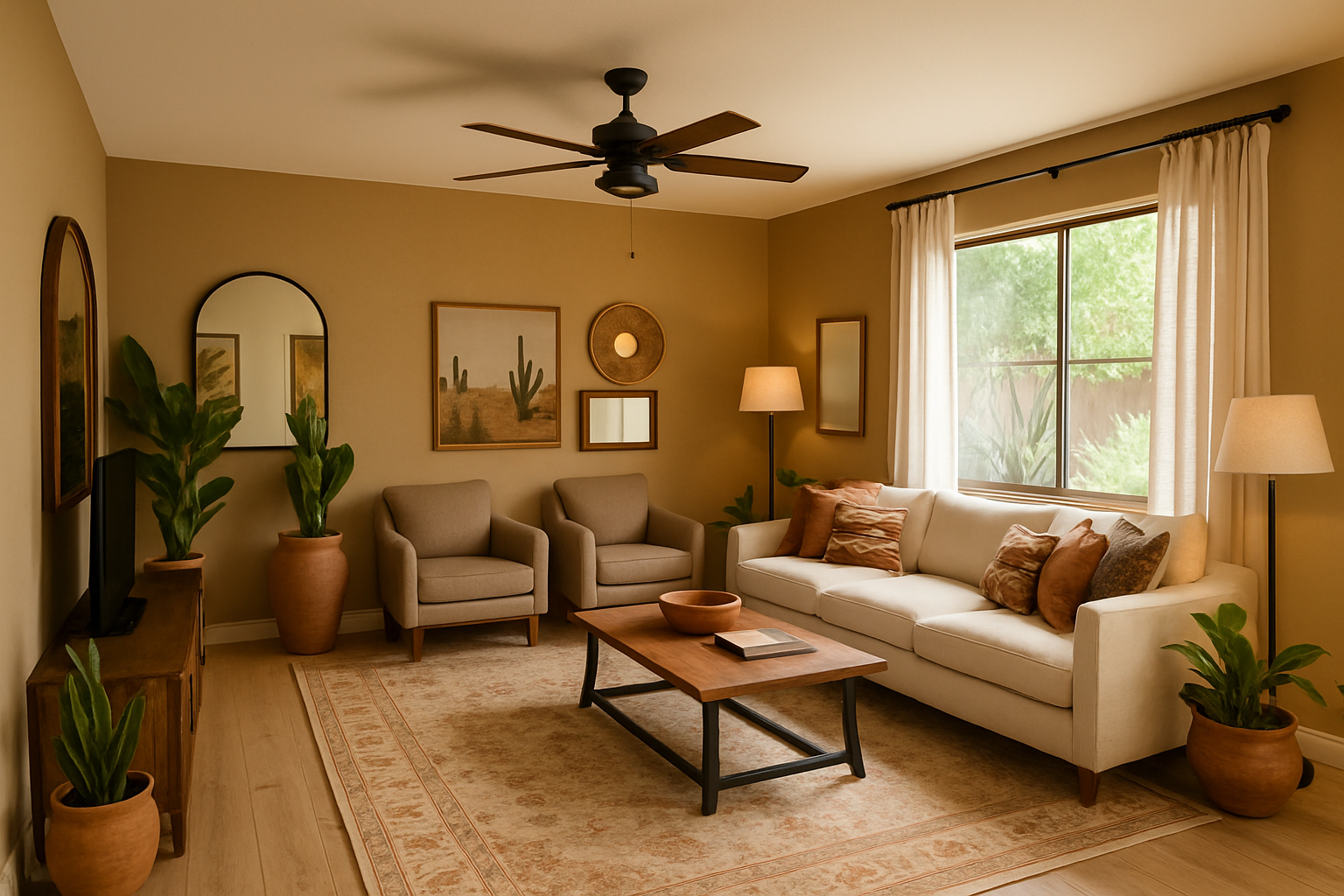Southwestern Living Room: Tan, Beige & Ivory
