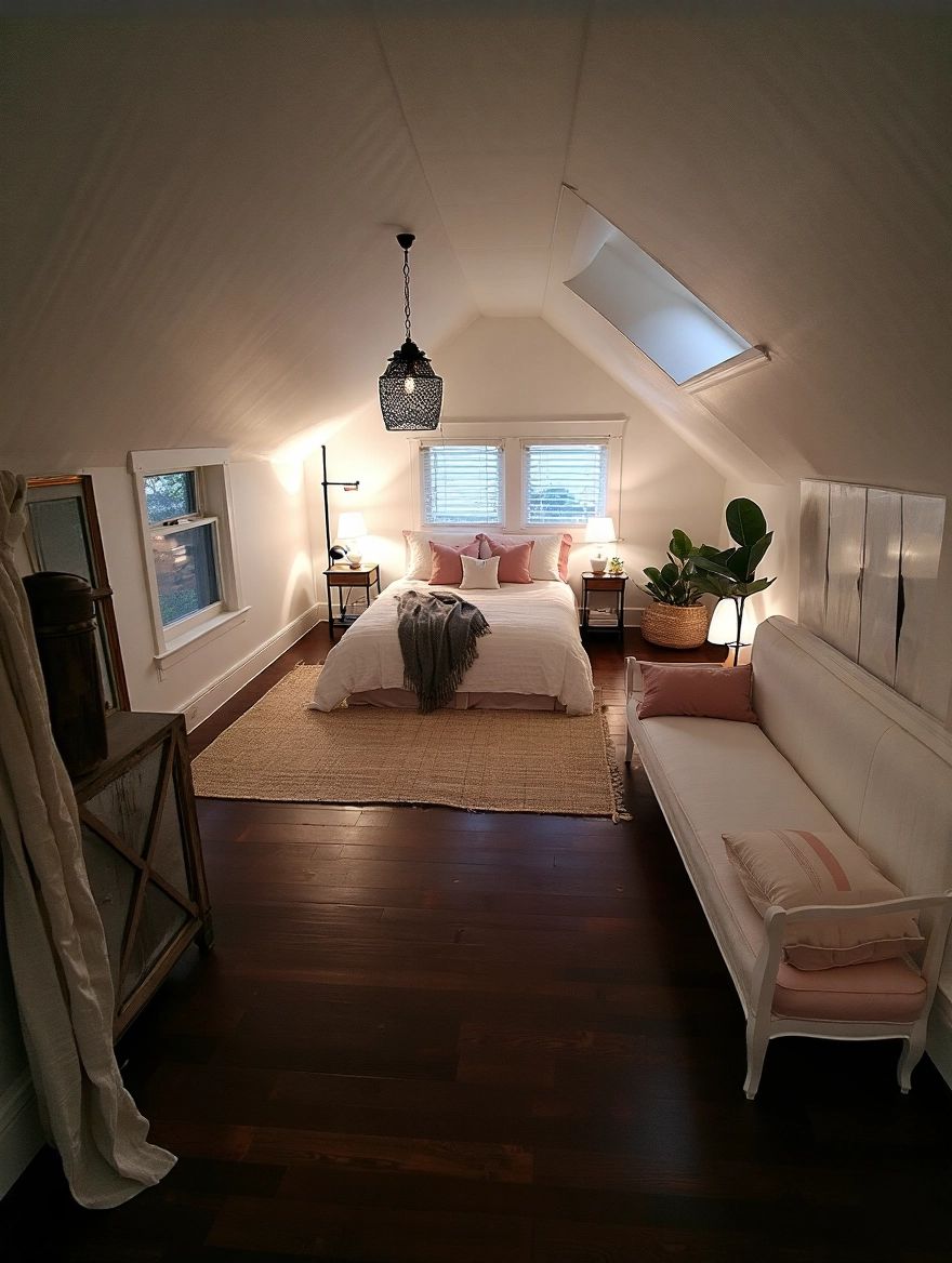 Charming French Country Attic Bedroom with Rose Hues