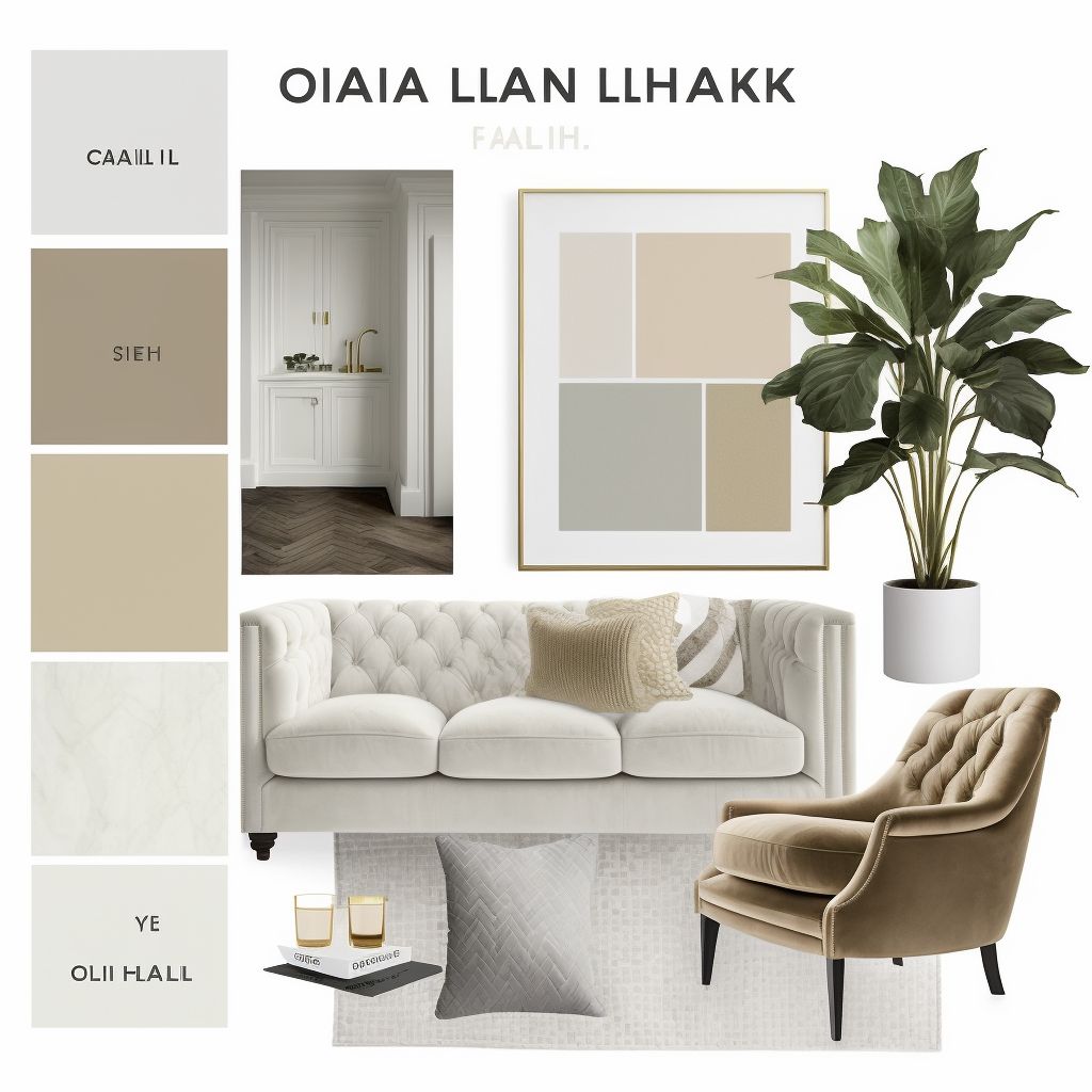 Contemporary Living Room Mood Board: White, Beige & Light Brown