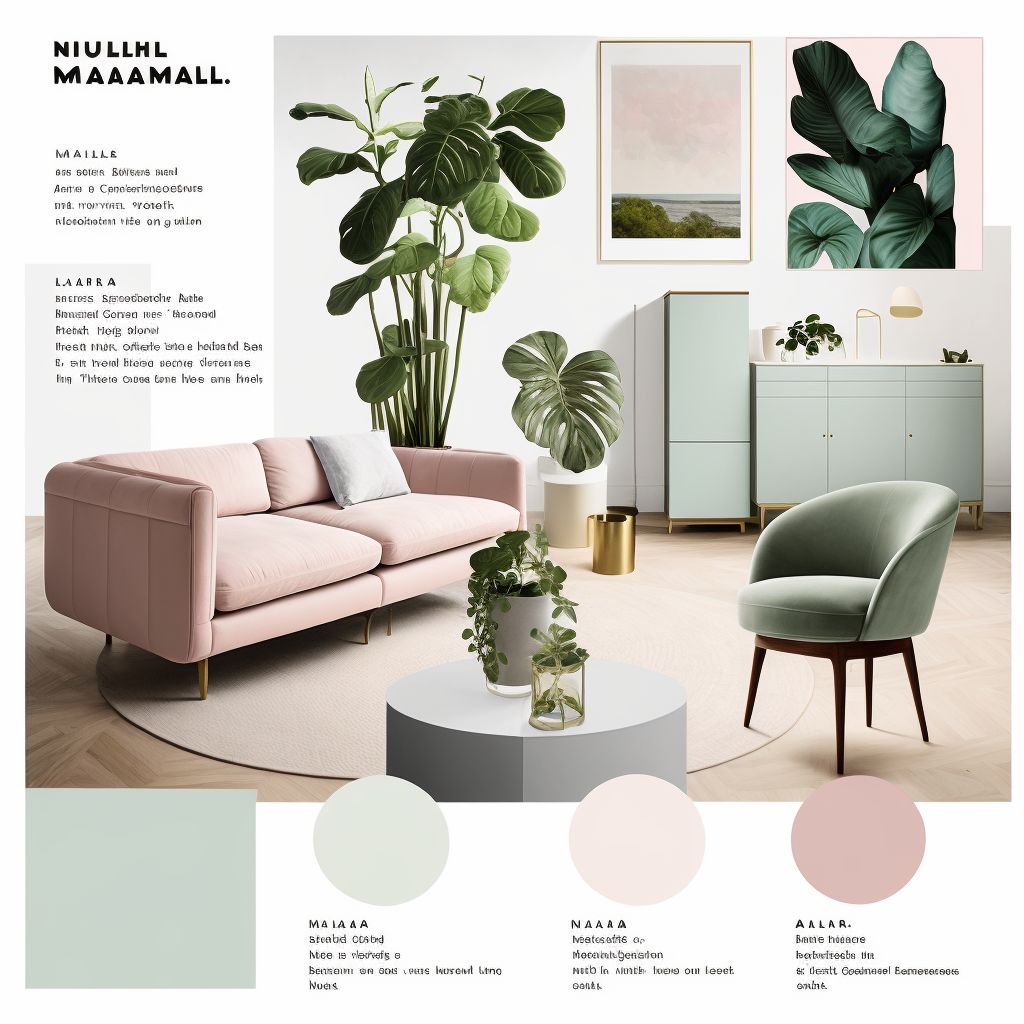 Minimalist Living Room: Light Pink, Blue & Green Elegance