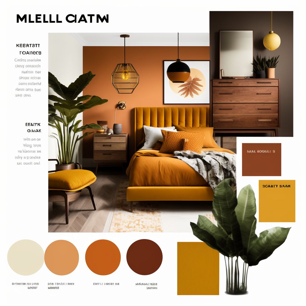 Mid-Century Modern Bedroom: Rust, Terra Cotta & Mustard Charm