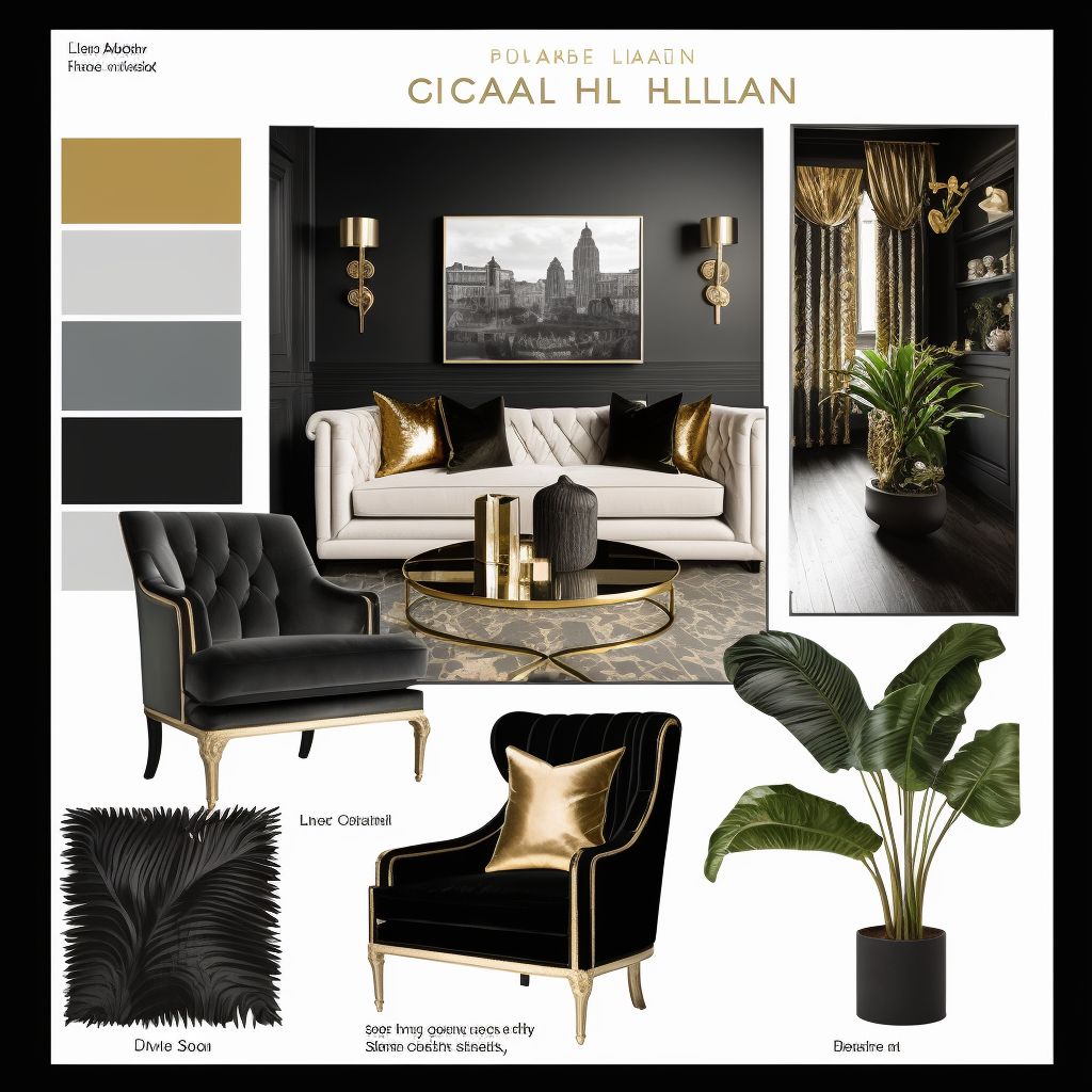 Chic Hollywood Regency Living Room: Black, Gold & White Fusion