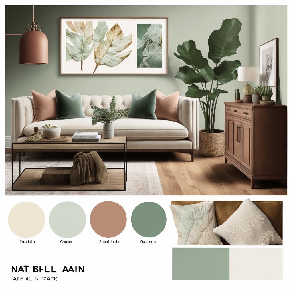 Rustic Living Room Bliss: Tan, Beige, Ivory & Green Pastel