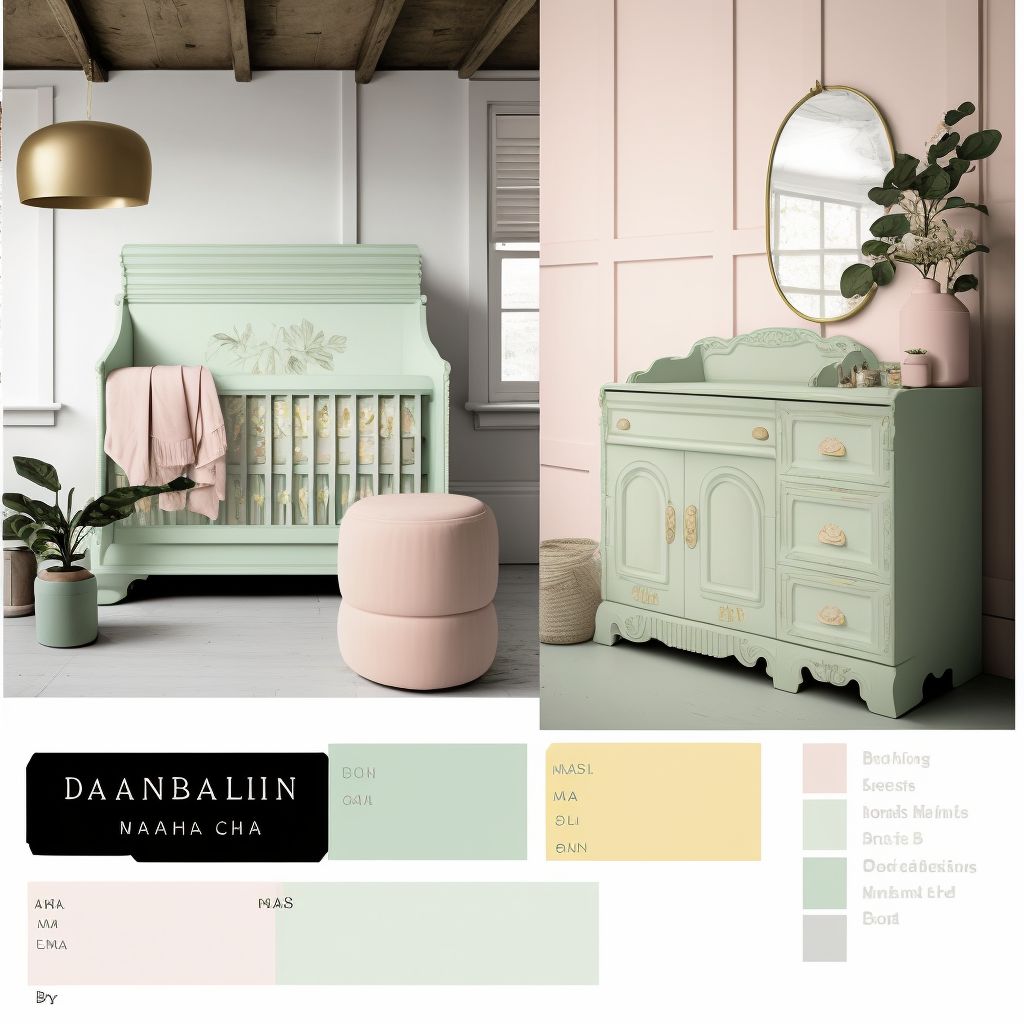 Shabby Chic Nursery in Mint Green, Light Yellow, and Peach