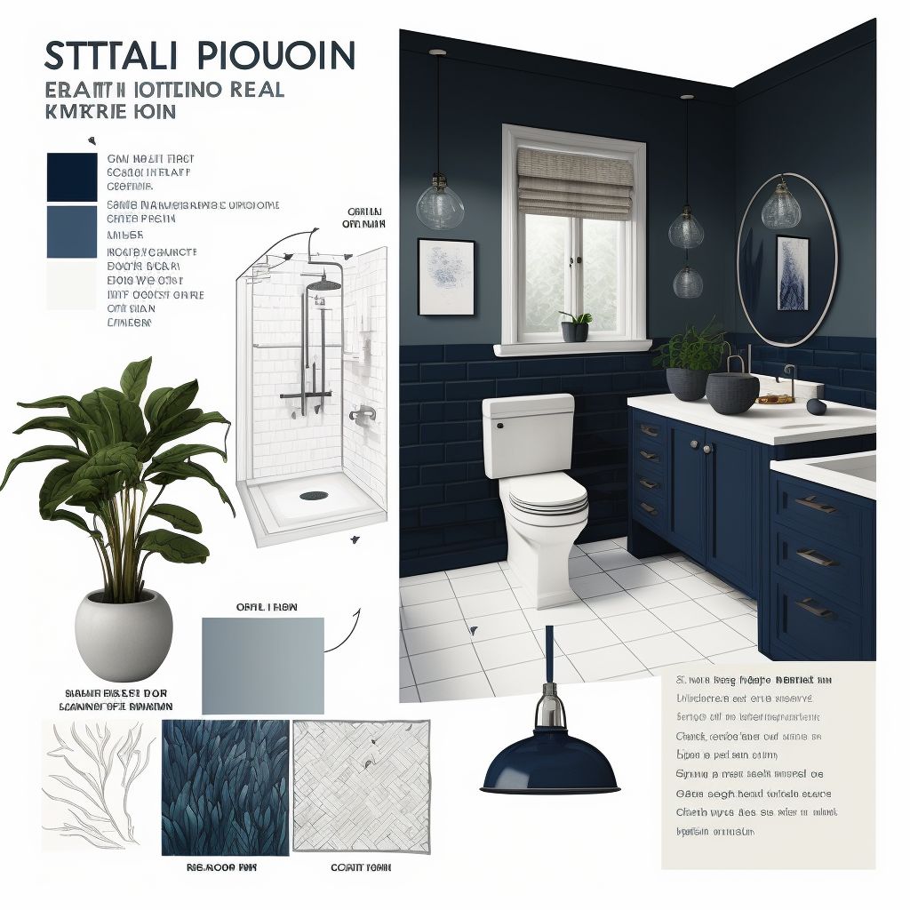 Modern Bathroom with Elegant Navy Blue & Off-White Tones