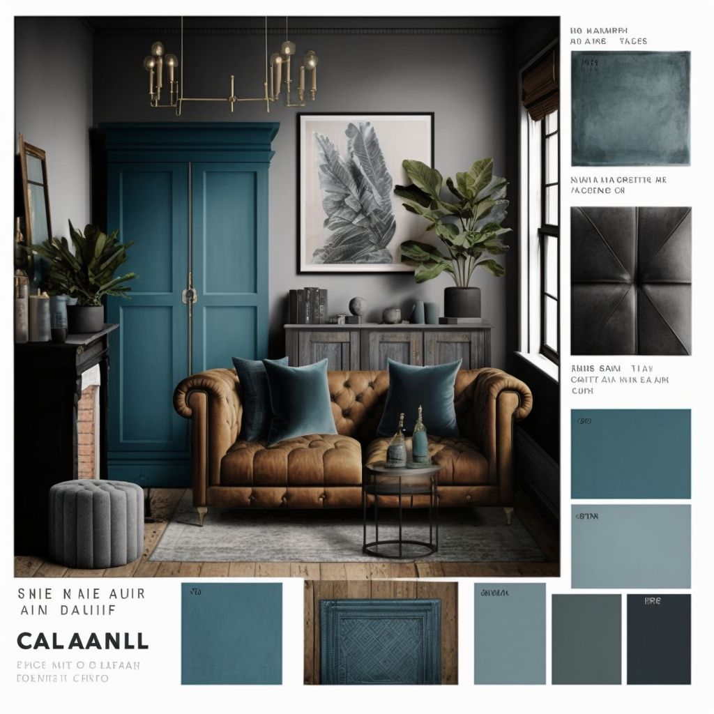 Industrial Living Room Charm: Slate Blue, Grey & Teal