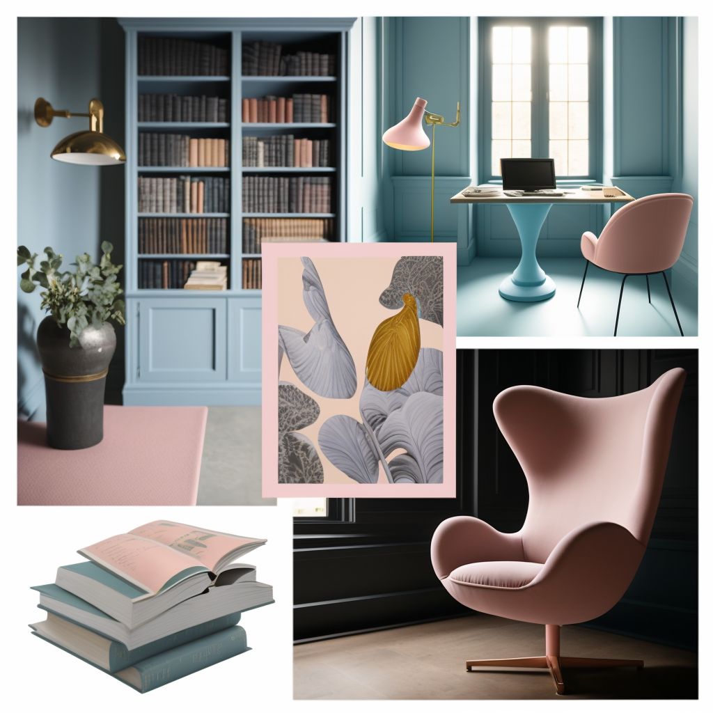 Modern Library Haven: Powder Blue, Soft Pink & Beige Charm