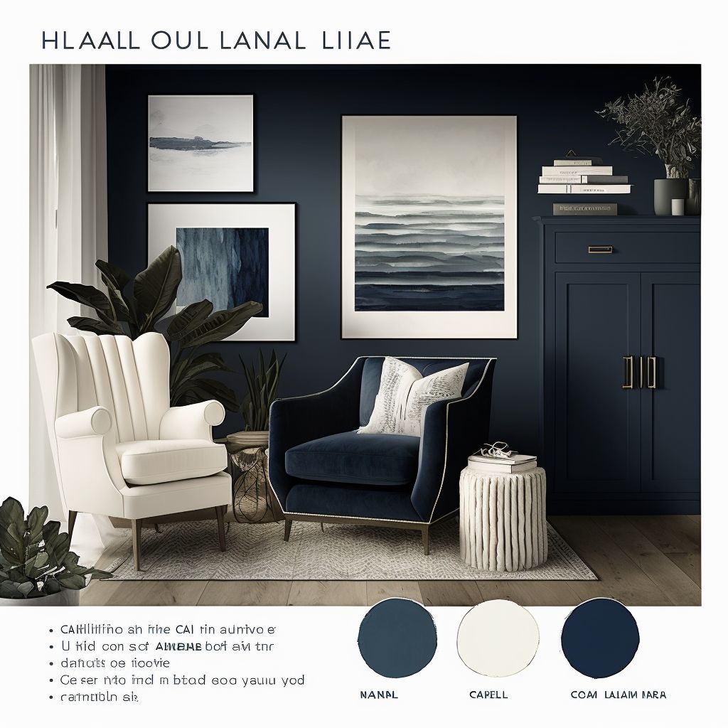 Coastal Serenity: Living Room in White, Off-White & Navy Blue