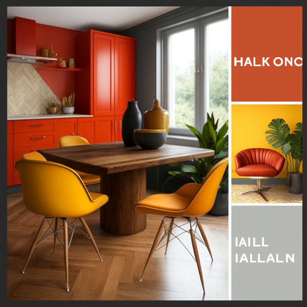 Contemporary Dining Room Elegance: Red, Orange & Yellow Fusion