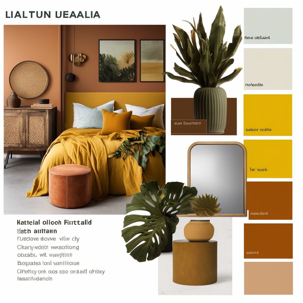 Tropical Bedroom: Vibrant Design with Rust, Terra Cotta & Mustard Yellow