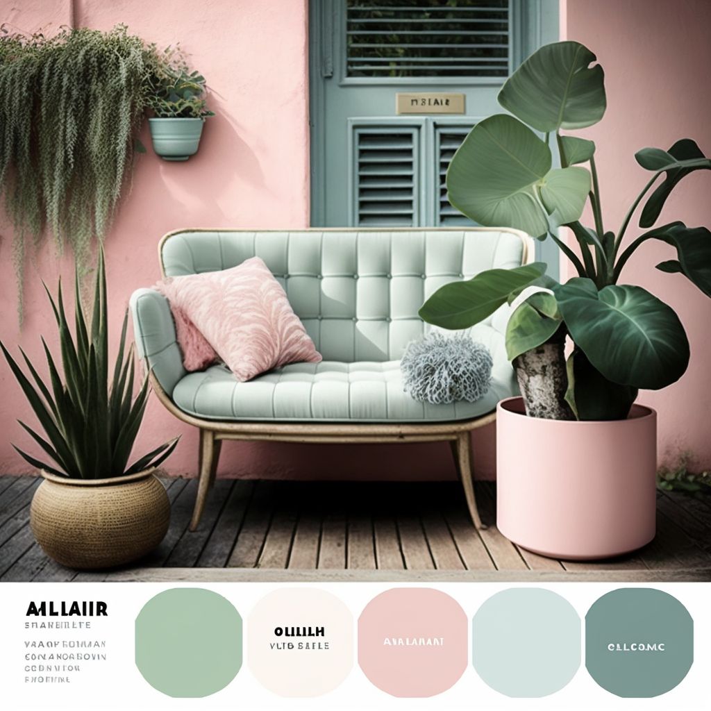 Tropical Balcony Bliss: Light Pink, Blue & Green Harmony