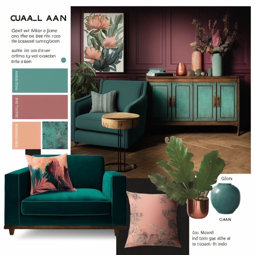 Rustic Charm: Teal, Coral & Mauve Living Room