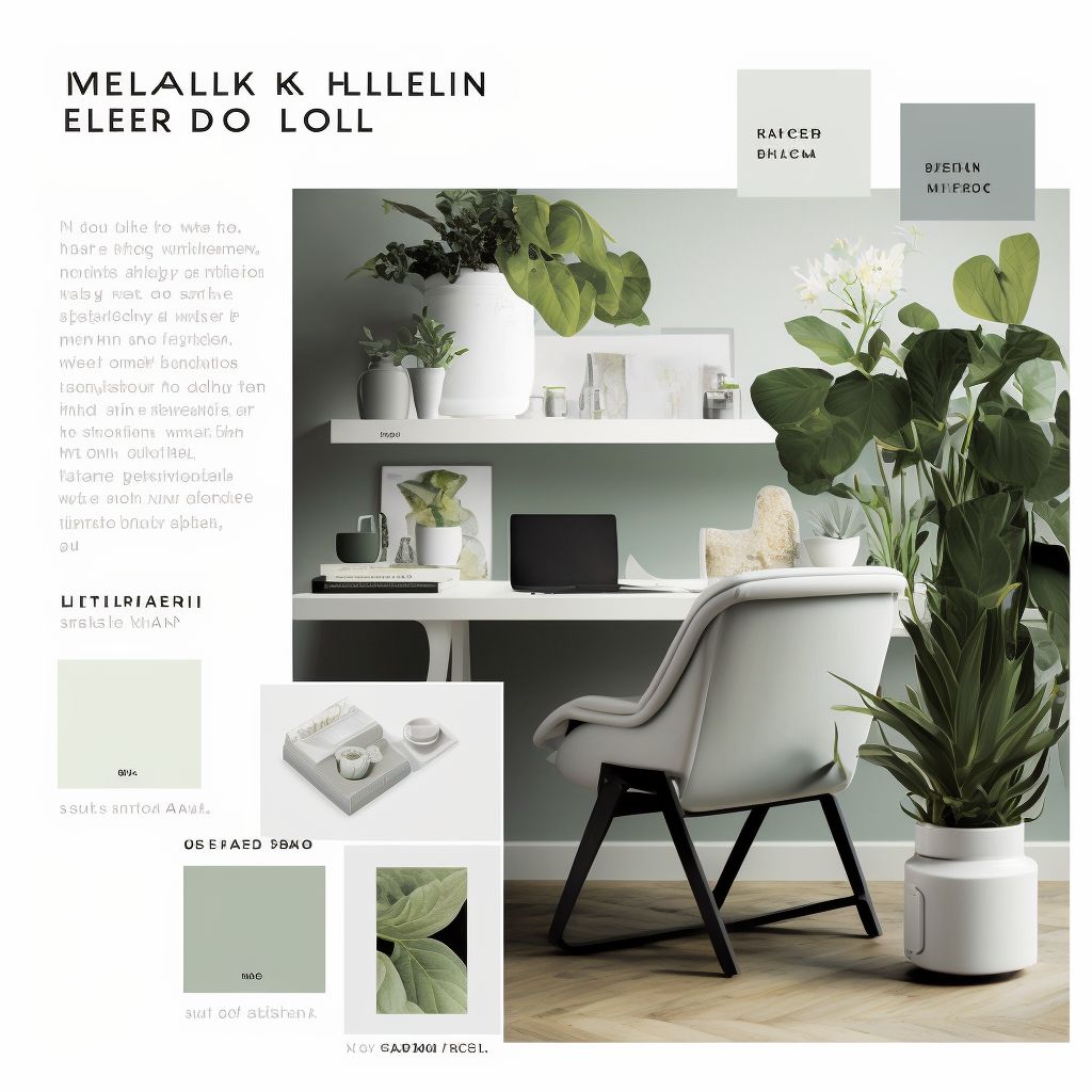 Minimalist Home Office: White, Light Wood & Green Balance