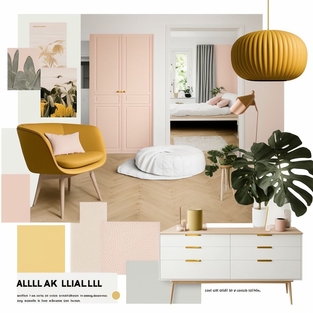 Serene Scandinavian Bedroom: Pastel Hues & Mustard Accents