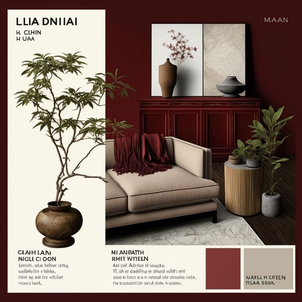 Asian Zen Home Office: Beige & Burgundy Essence