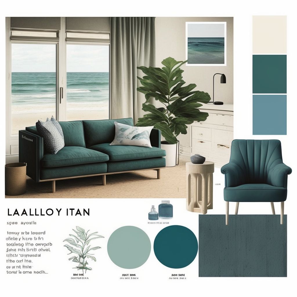 Coastal Living Room with Sand Blue and Dark Green Accents