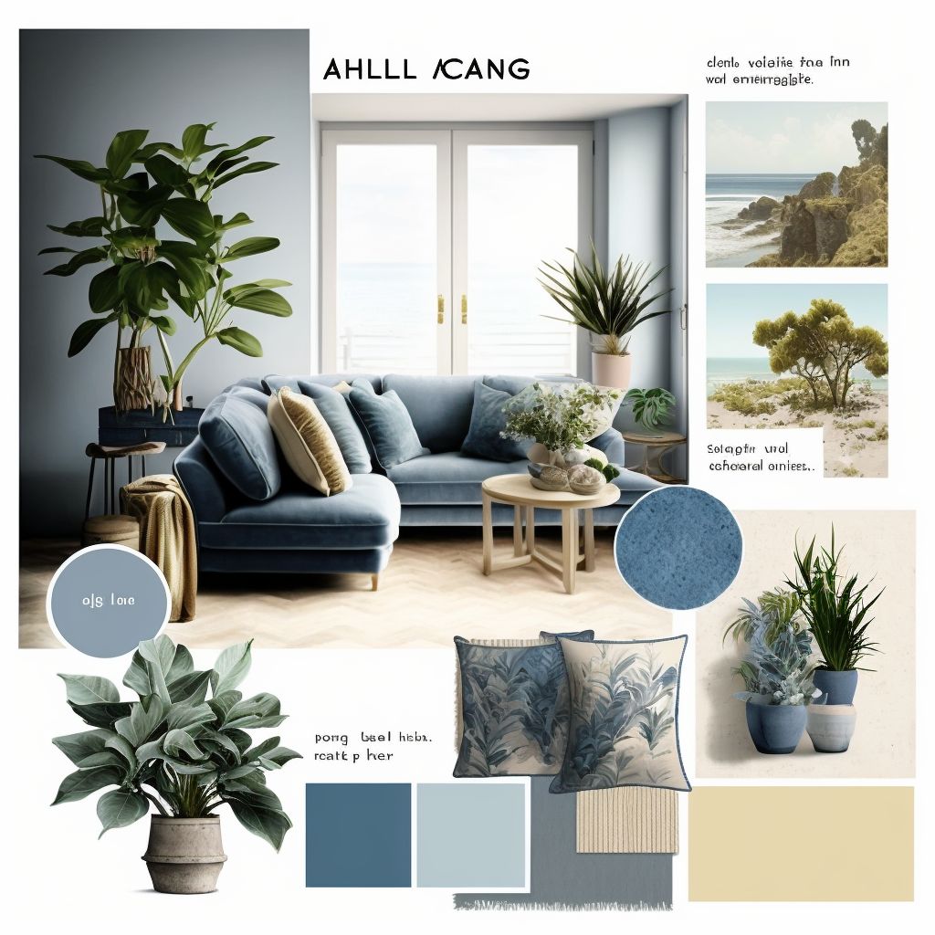 Coastal Living Room with Tan and Blue Accents