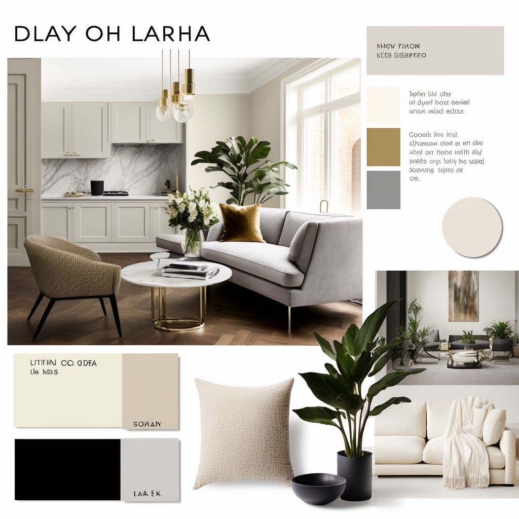 Contemporary Living Room in White, Beige & Dark Grey