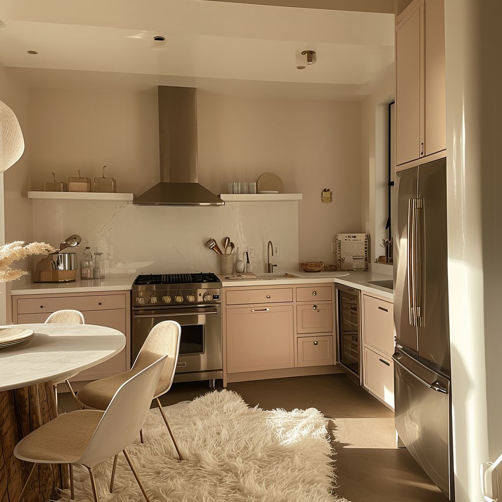 Rustic Kitchen Design: A Cozy Blend of Tan, Beige, and Pastel Pink