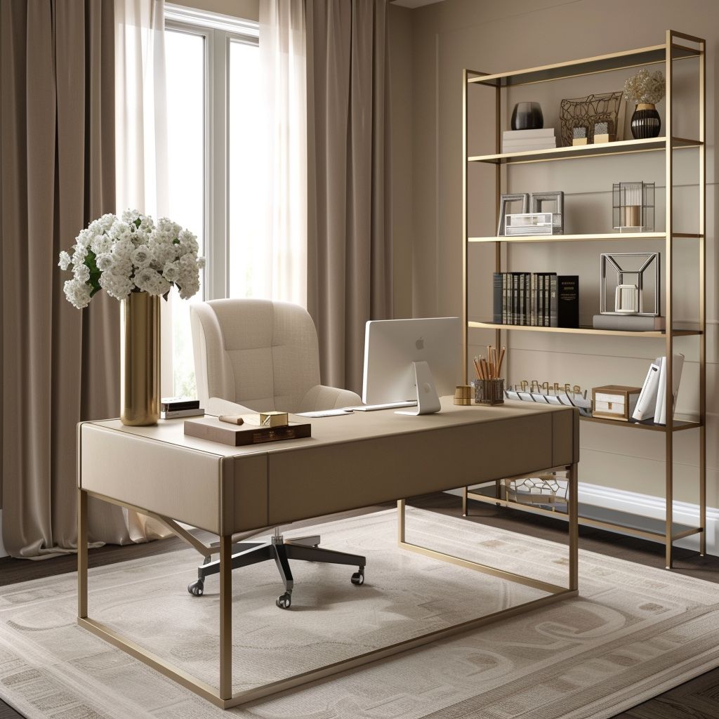 Contemporary Home Office Design with Tan, Beige, and Ivory