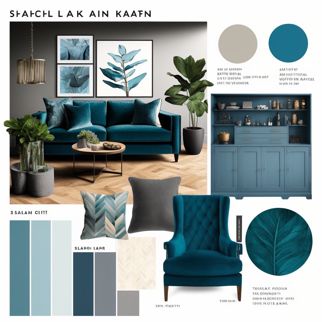 Elegant Contemporary Living Room: Slate Blue, Grey & Teal