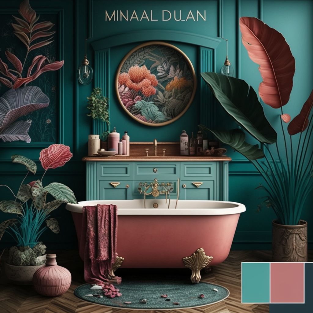 Eclectic Bathroom Oasis: Teal, Coral & Mauve