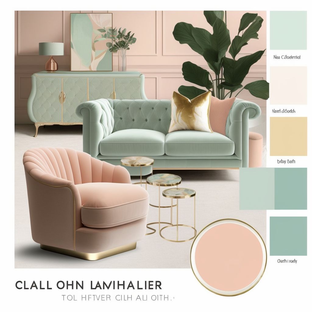 Mediterranean Living Room with Mint Green, Light Yellow & Peach