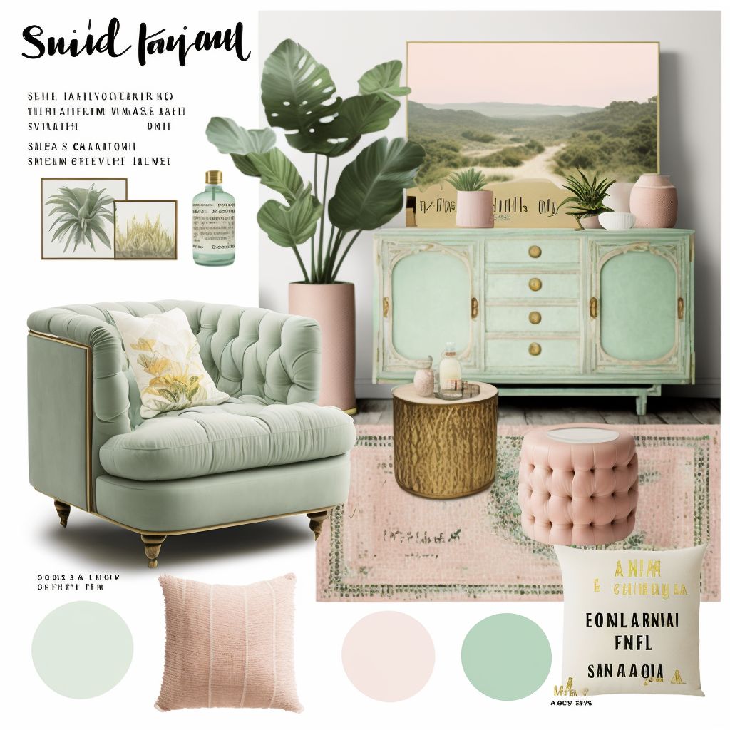 Bohemian Living Room with Mint Green, Light Yellow & Peach