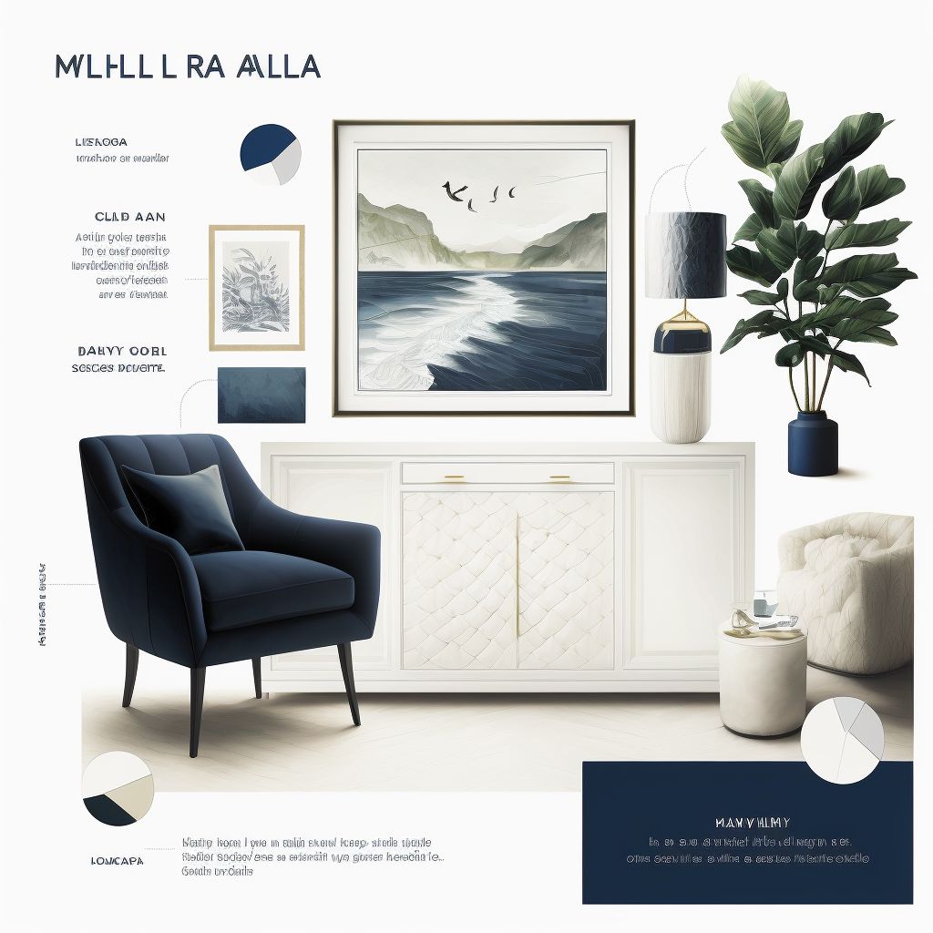 Minimalist Living Room: White, Off-White & Navy Blue Serenity