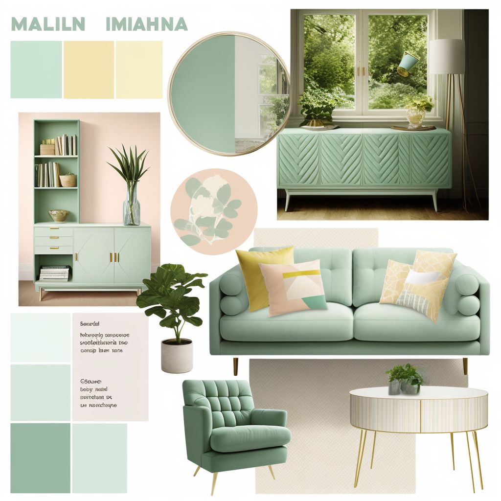 Scandinavian Living Room: Mint Green, Light Yellow & Peach Harmony