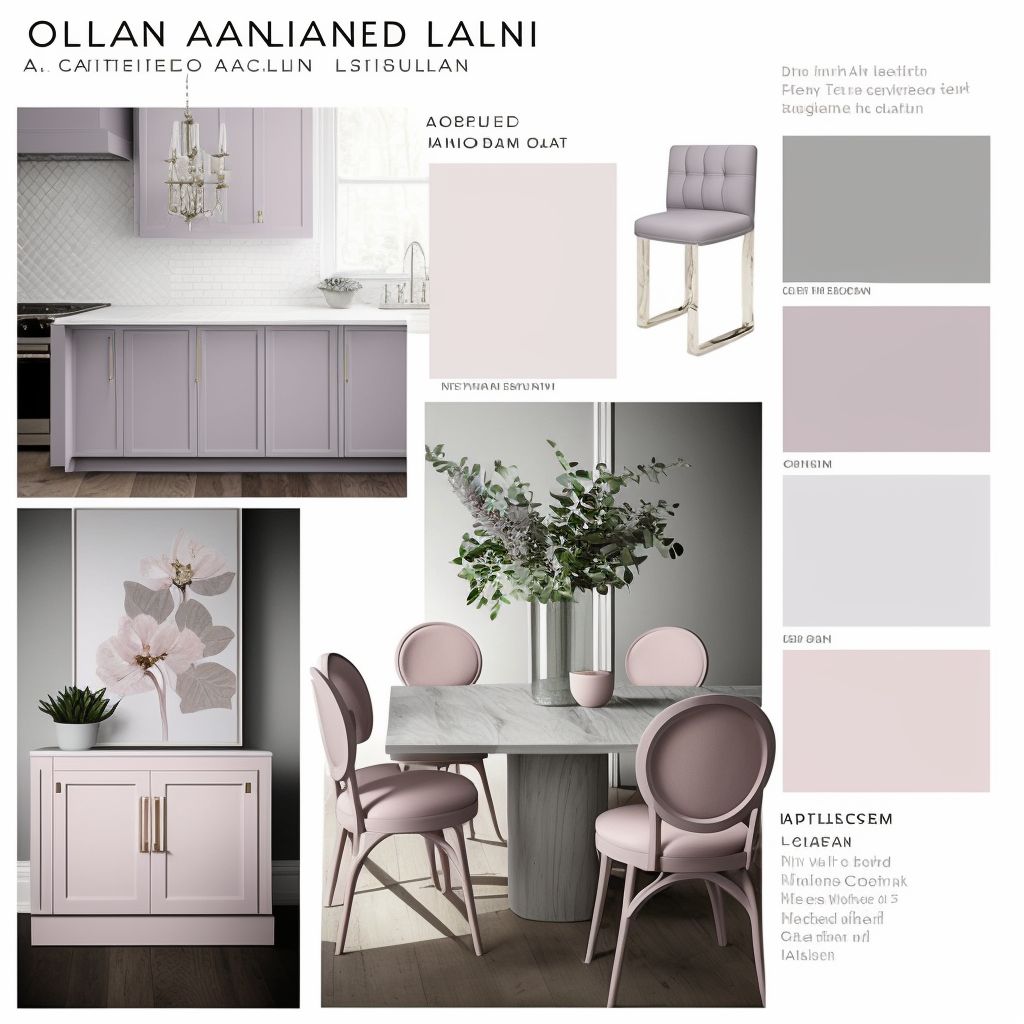 Minimalist Dining Room: Lavender, Light Pink & Light Grey