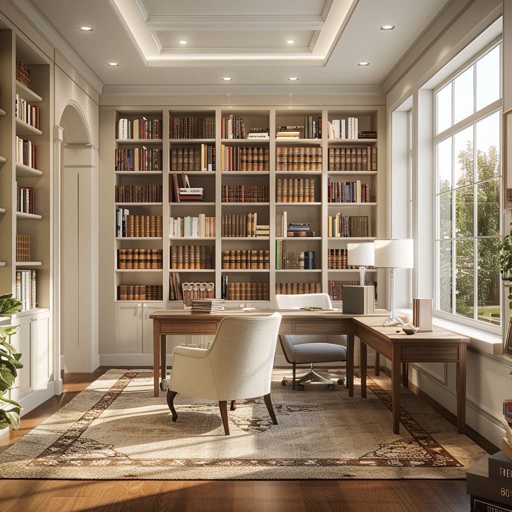 Transitional Library: Cozy White, Beige & Light Brown Escape